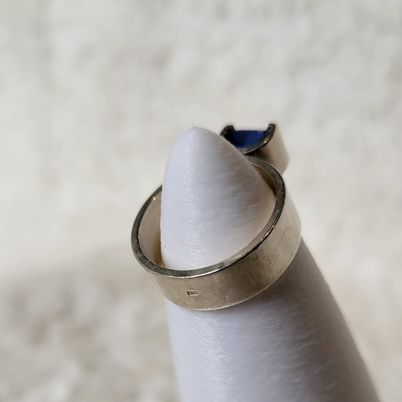 RARE! Silver Sterling 925 Stamped Signet Statement Ring with Real Blue Sapphire - Picture 7 of 9